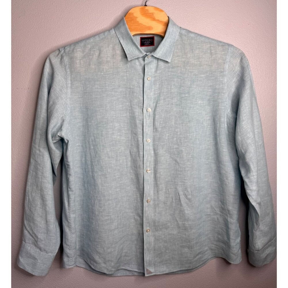 UNTUCKit Long Sleeve Blue Button Up 100% Linen Shirt XXL Travel